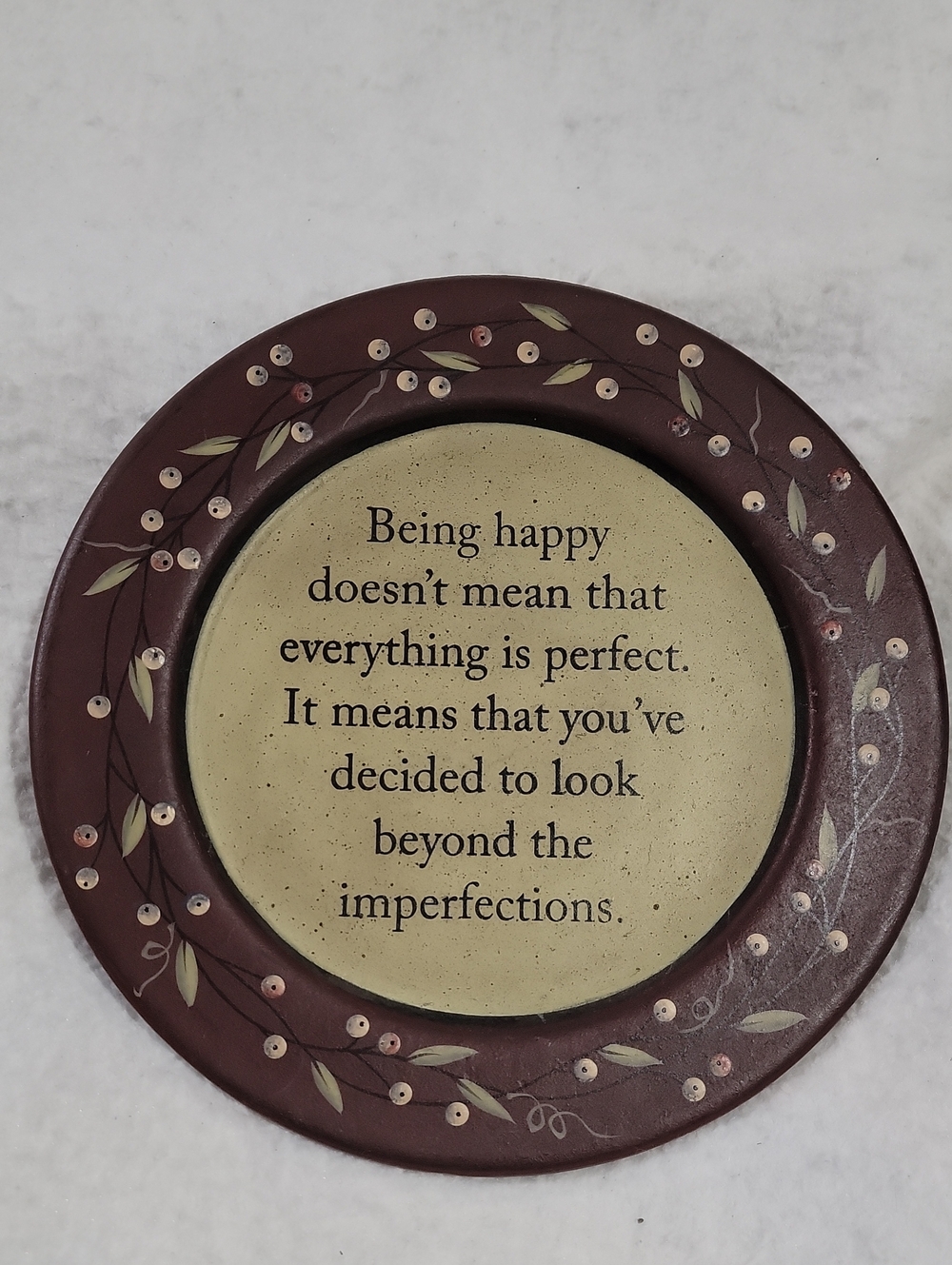 Inspirational Round Wooden Wall Plaque - Brown & Cream Signed